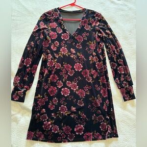 Dark Navy Velvet Floral Dress